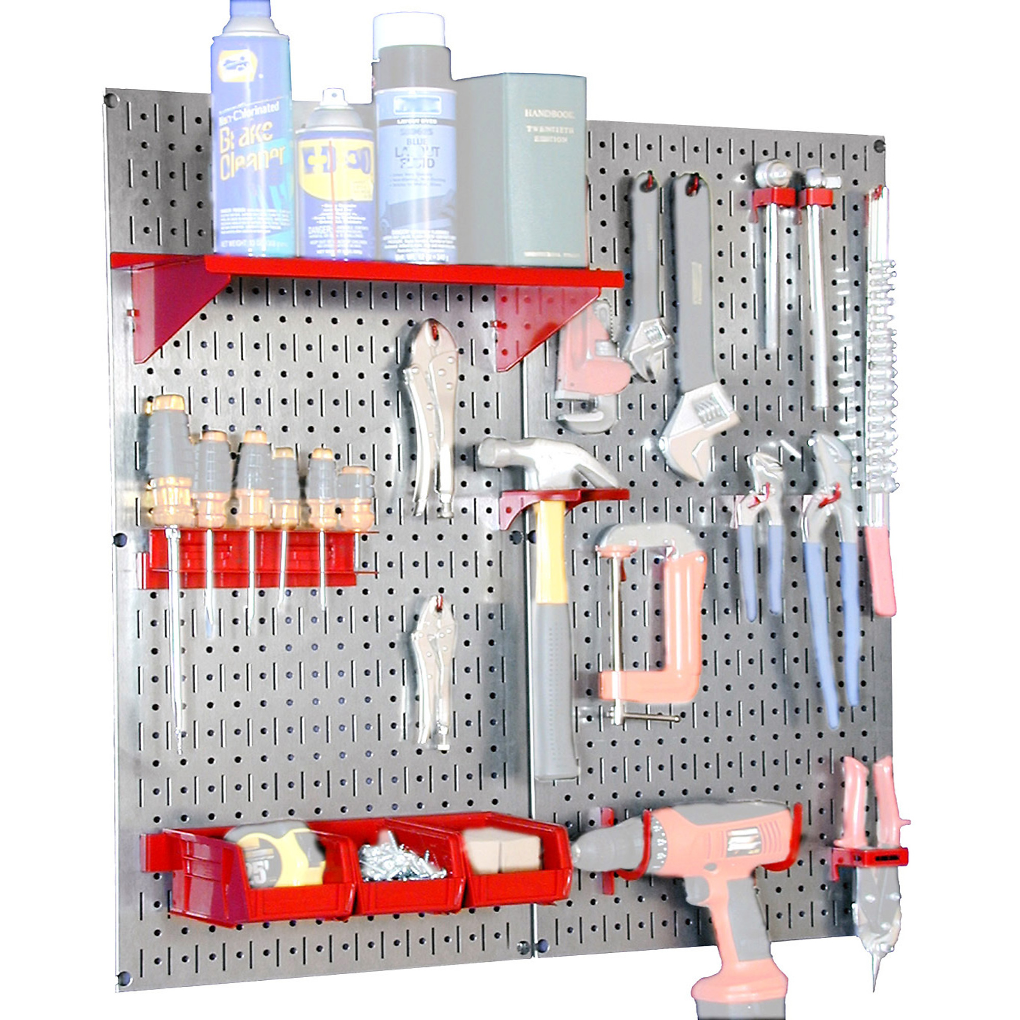 Wall Control Industrial Steel Pegboard Utility Tool Storage Kit — Galvanized Steel, Red Accessories, Model# 35IWGL-200-GVR